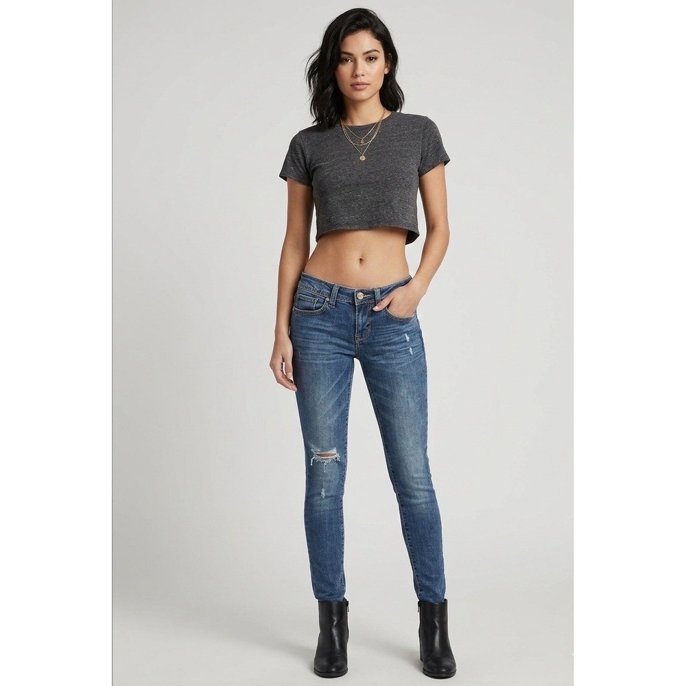 American Rag Womens Skinny Jeans Size 0 Low Rise Distressed Blue Denim Stretch